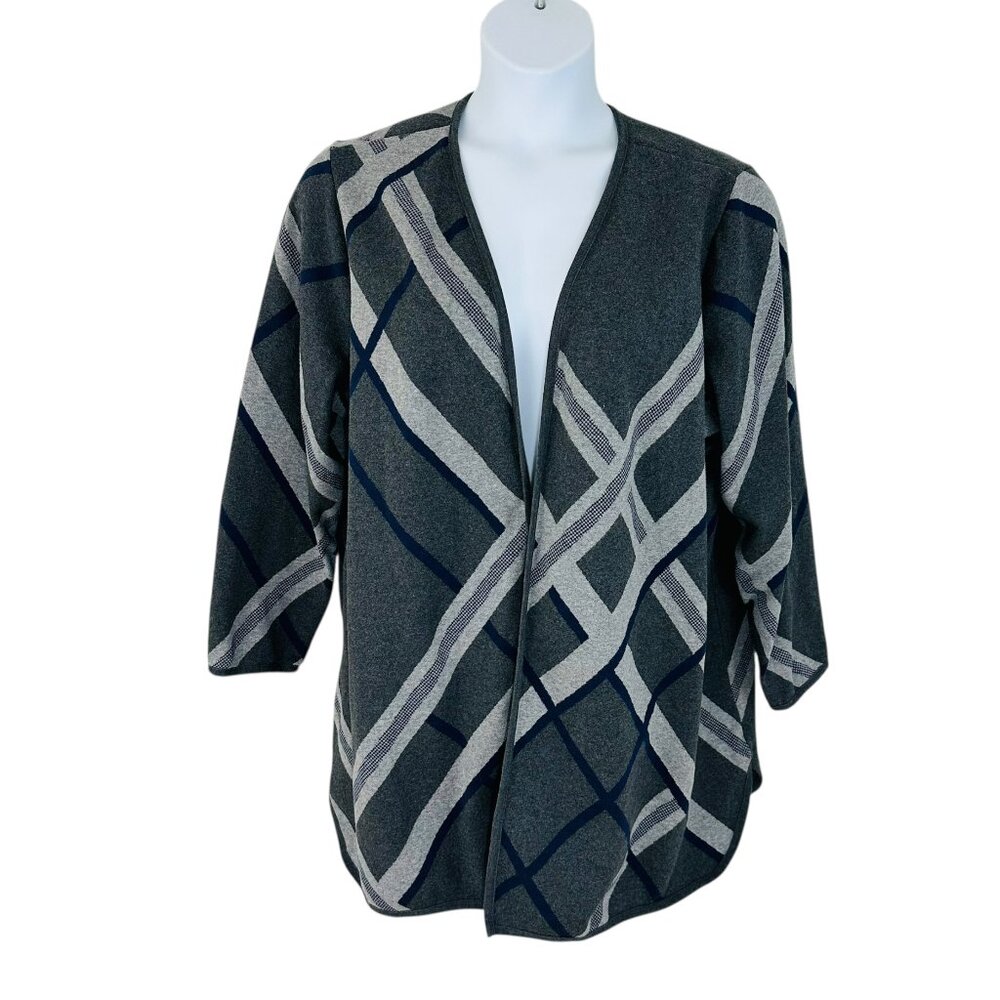 Charter Club Women's Plus Size 3X Plaid Open Front Gray Cardigan Sweater